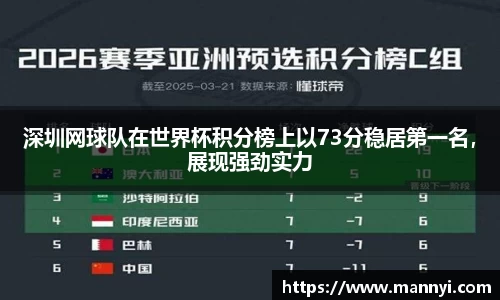 深圳网球队在世界杯积分榜上以73分稳居第一名，展现强劲实力